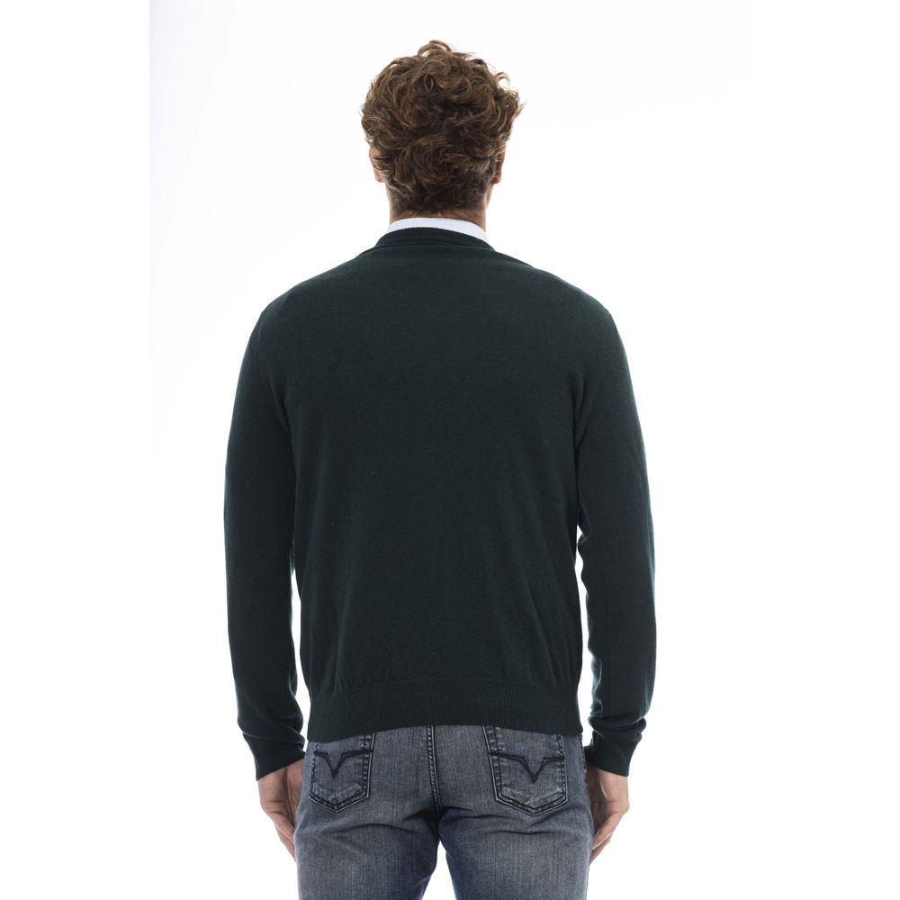 Vibrant Green V-Neck Wool Sweater