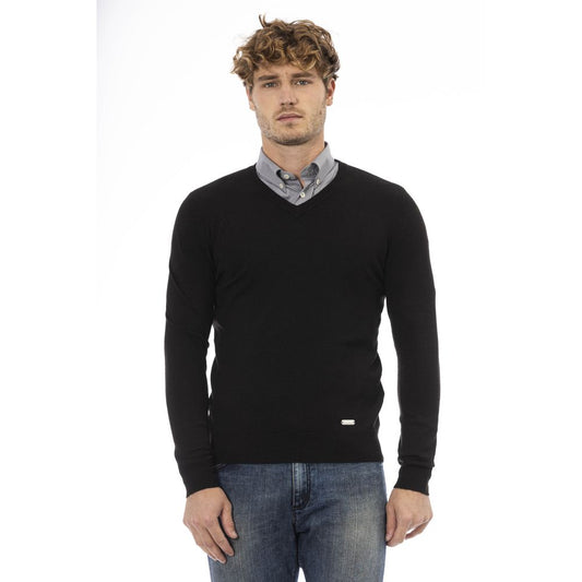 Elegant V-Neck Wool Sweater - Long Sleeves, Ribbed Accents
