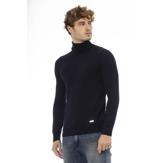 Elegant Blue Turtleneck Wool Sweater