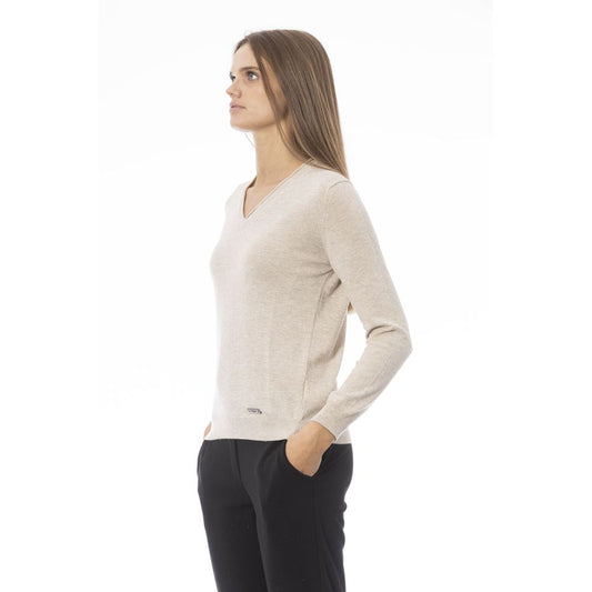 Elegant Beige V-Neck Sweater – Cozy & Chic