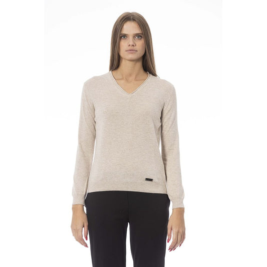 Elegant Beige V-Neck Sweater – Cozy & Chic