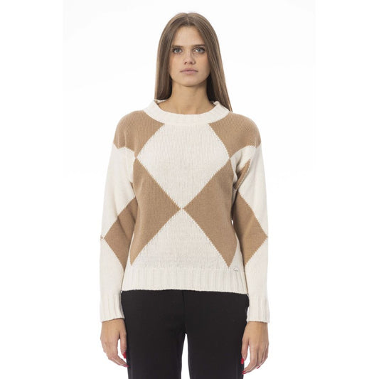 Elegant Beige Wool-Blend Boat Neck Sweater
