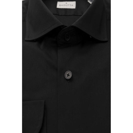 Elegant Slim Fit Black Shirt with French Collar