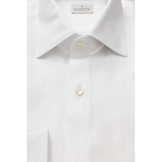 Elegant White Cotton French Collar Shirt