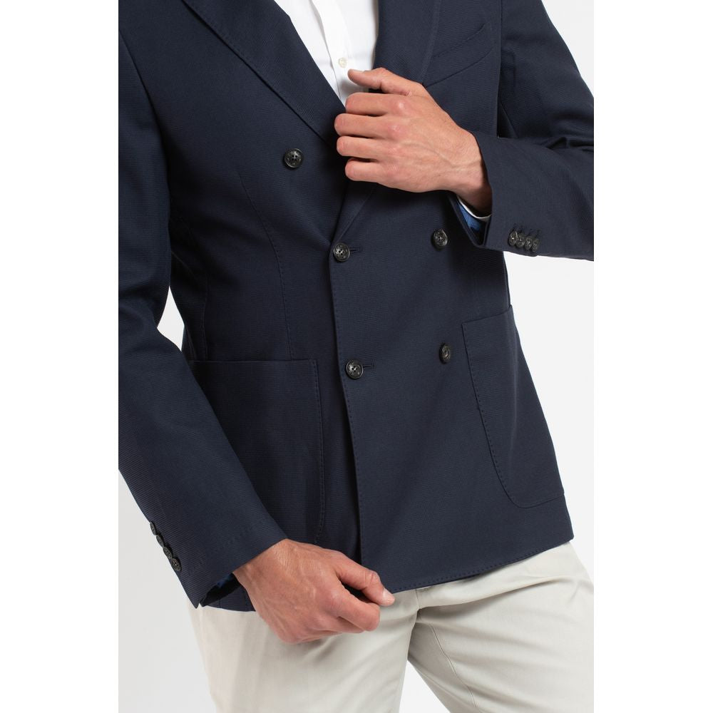 Elegant Blue Virgin Wool Two-Button Blazer