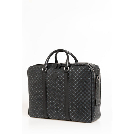 Elegant Black Leather Briefcase with Shoulder Strap
