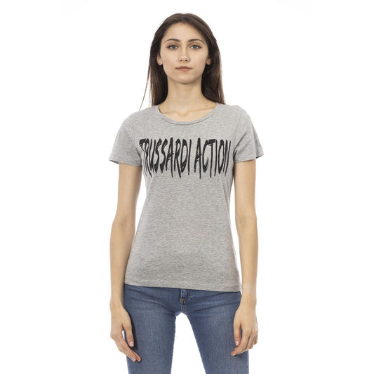 Elegant Gray Cotton-Blend Tee with Chic Print