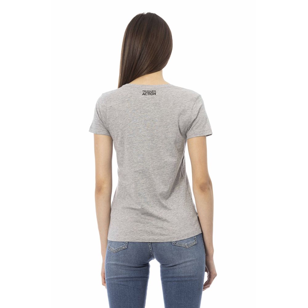 Chic Gray Cotton Blend Tee with Unique Print