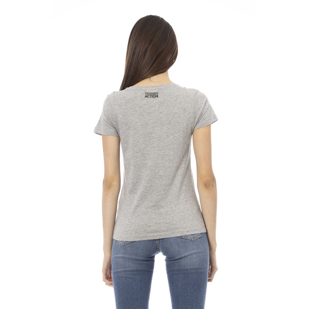 Elegant Gray V-Neck Tee with Front Print
