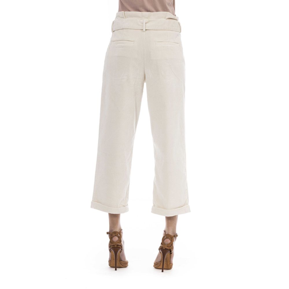 Beige Cotton-Blend Trousers with Chic Pockets