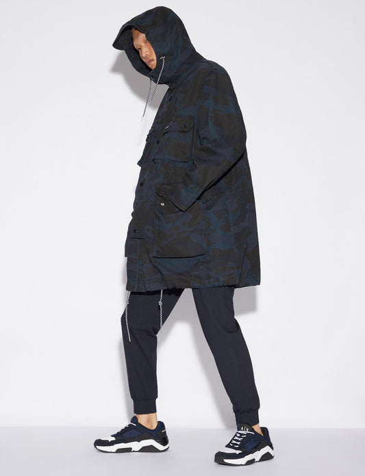 Camouflage Hooded Trench in Dark Blue