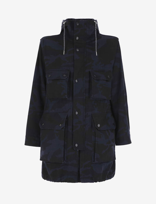 Camouflage Hooded Trench in Dark Blue