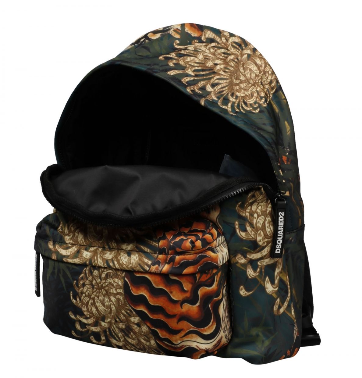 Elegant Green Tiger Print Backpack with Leather Accents