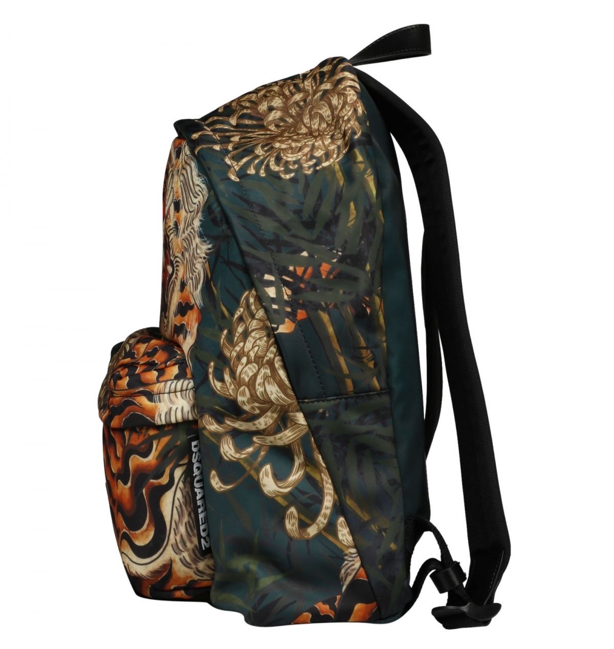 Elegant Green Tiger Print Backpack with Leather Accents