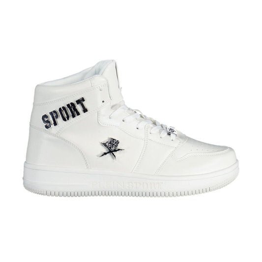 High-Top White Sneakers with Silver Logo Accents