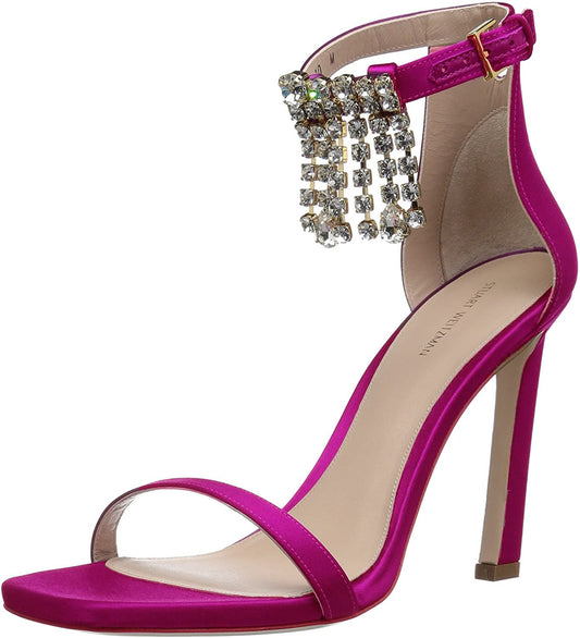 Elegant Fuchsia Silk Satin Crystal-Buckle Sandals