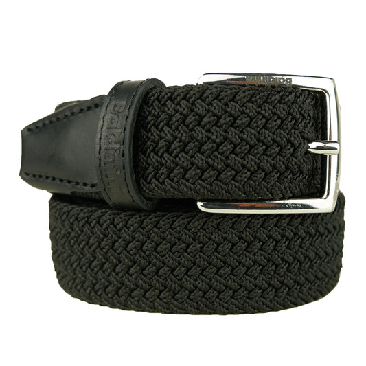 Elegant Black Leather-Trimmed Belt with Metallic Buckle