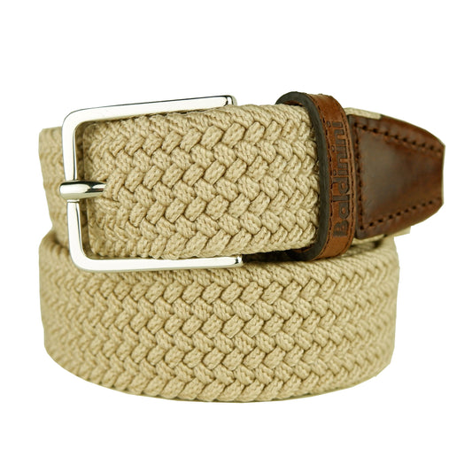 Elegant Beige Belt with Leather Accents & Metal Buckle