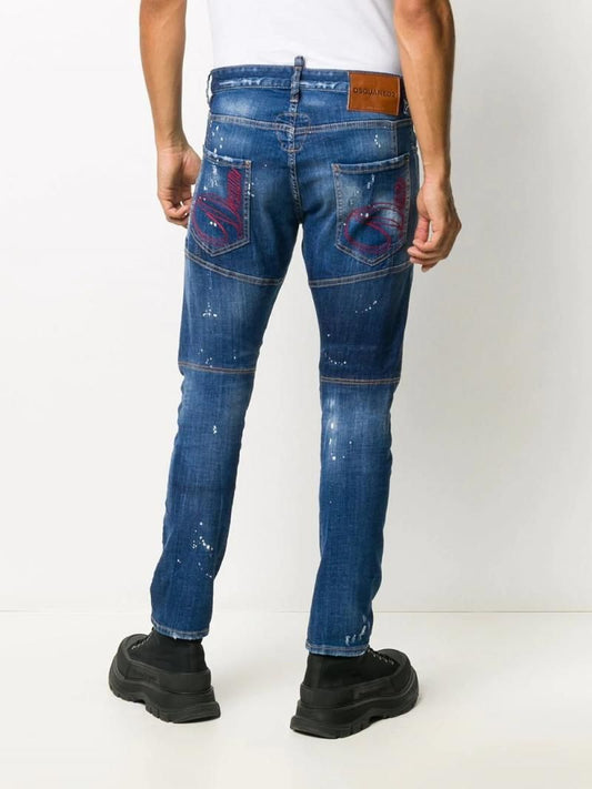 Chic Blue Denim Jeans with Leather Patch
