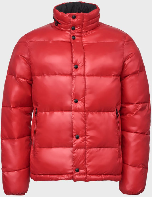 Mens Red Hooded Down Jacket