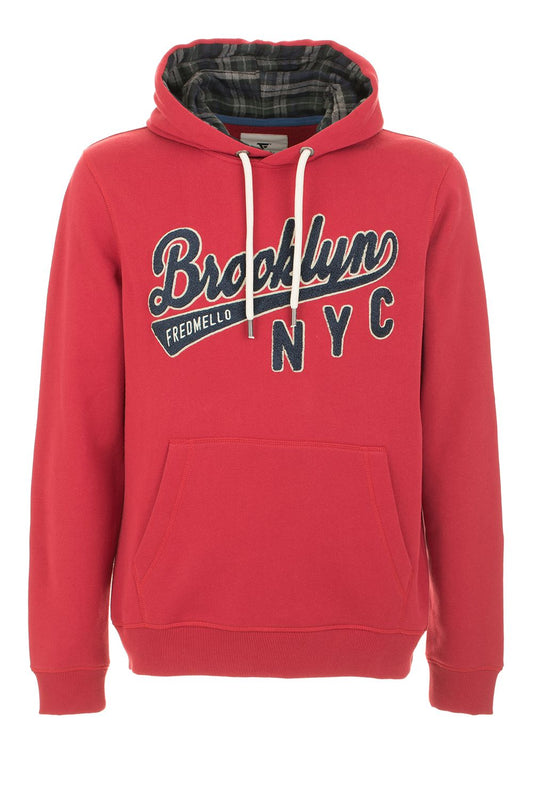 Radiant Red Cotton Hoodie with Logo Accent