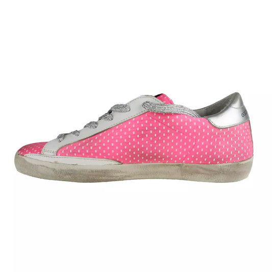 Pink Mesh Leather Sneakers with Glitter Accents