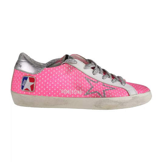 Pink Mesh Leather Sneakers with Glitter Accents