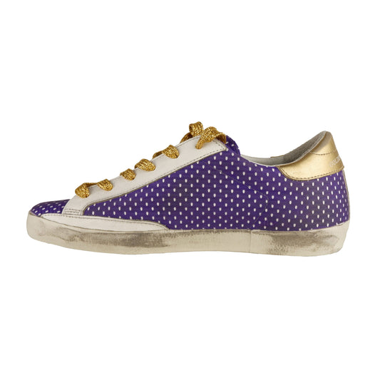 Purple Mesh Glitter Sneakers with Golden Accents