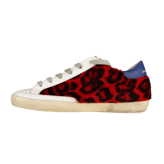 Red Leopard Pony Hair Leather Sneakers