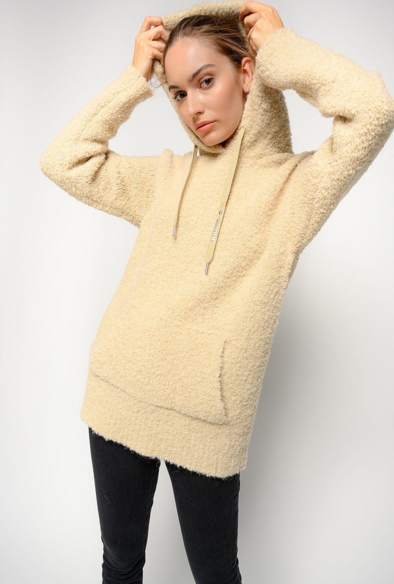Beige Wool Blend Hooded Sweatshirt