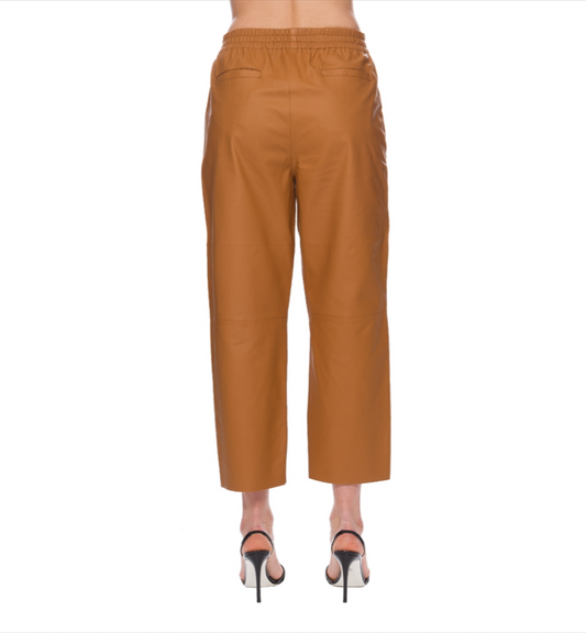 Chic High-Waisted Lambskin Trousers in Brown