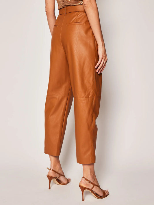 Chic Coated Faux Leather Pants with Logo Belt