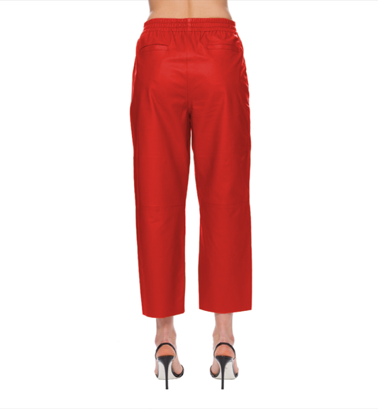 Chic High-Waisted Red Leather Trousers
