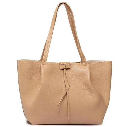 Elegant Beige Leather Shopping Bag with Pochette