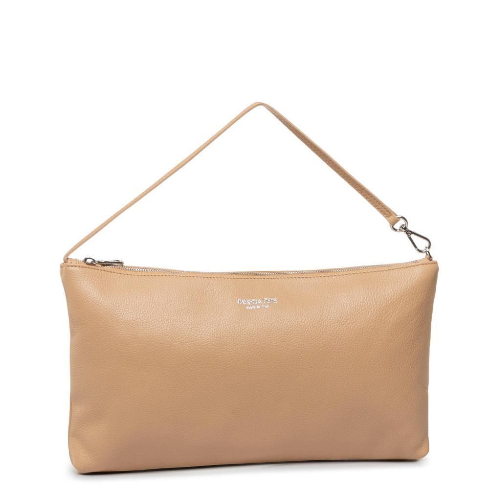 Elegant Beige Leather Shopping Bag with Pochette