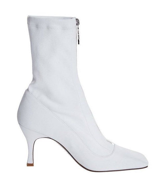 Elegant White Leather Boots with Zip Back Closure