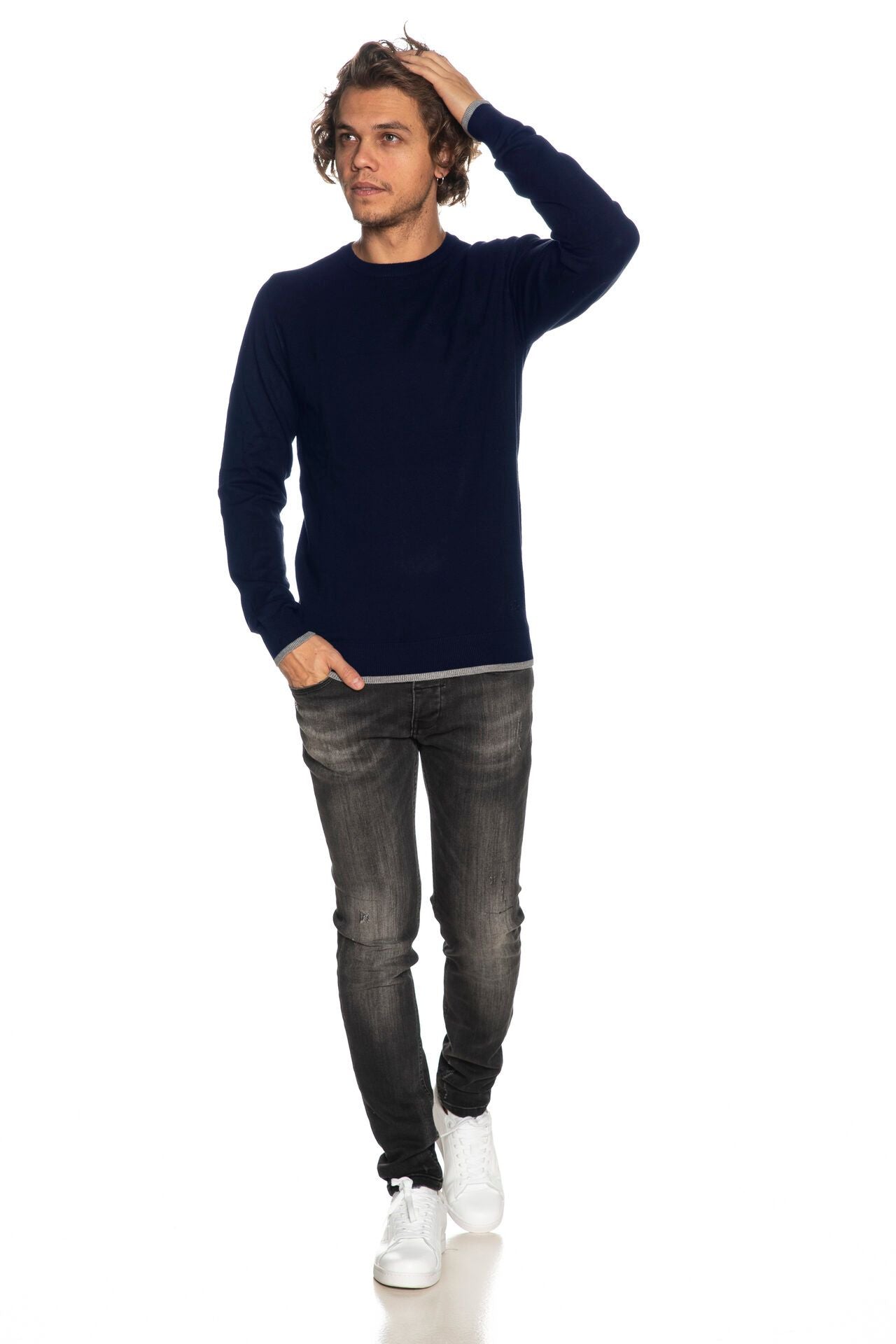 Elegant Crewneck Sweater with Elbow Patches