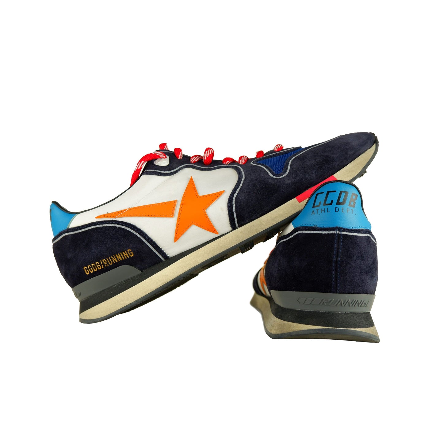 Blue Suede Sneakers with Orange Star Accent