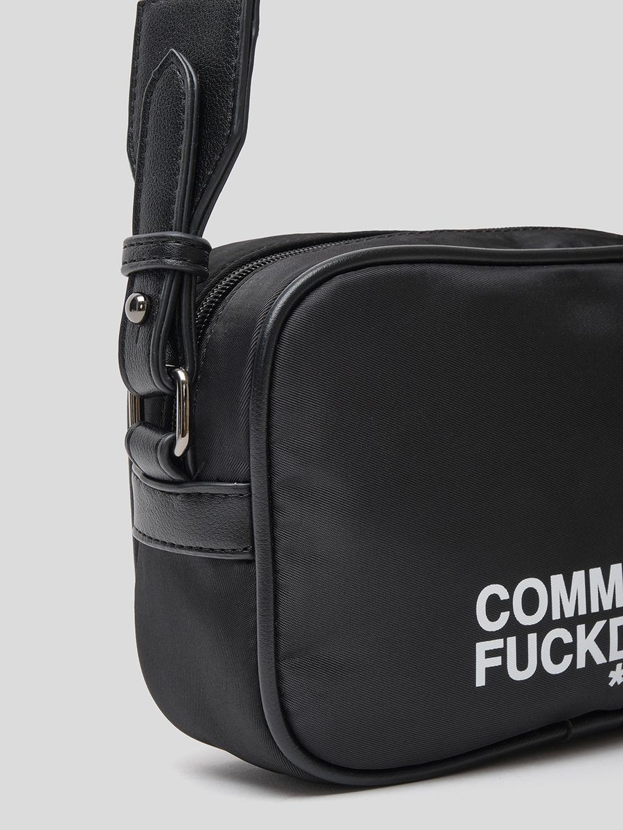 Sleek Black Crossbody Bag with Logo Detail