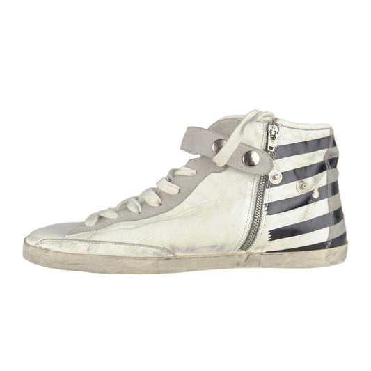 White Calfskin Luxury Sneakers with Suede Accents