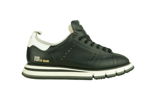Elegant Black Leather Sneakers with White Sole