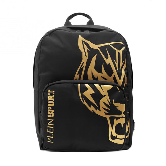 Elegant Black Backpack with Gold Tiger Motif