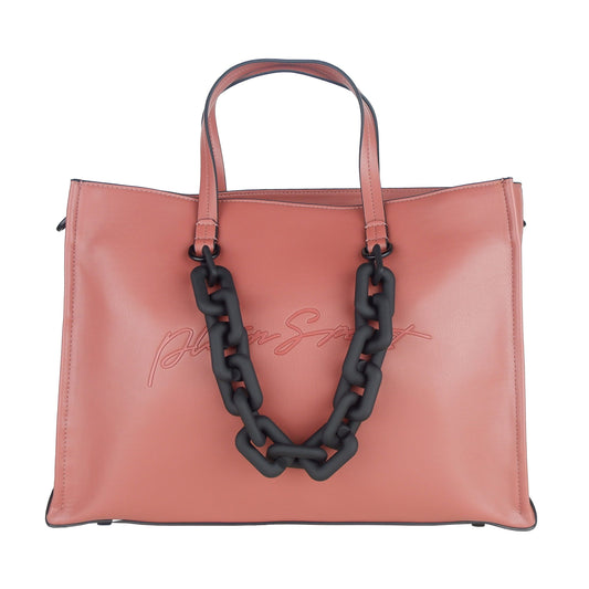 Chic Pink Eco-Leather Shopper with Embossed Logo