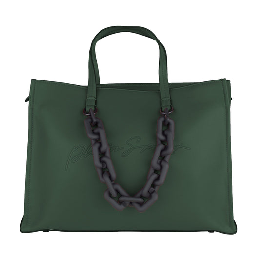 Chic Dark Green Eco-Leather Shopper Bag