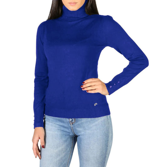 Chic Blue Turtleneck Sweater with Cuffs