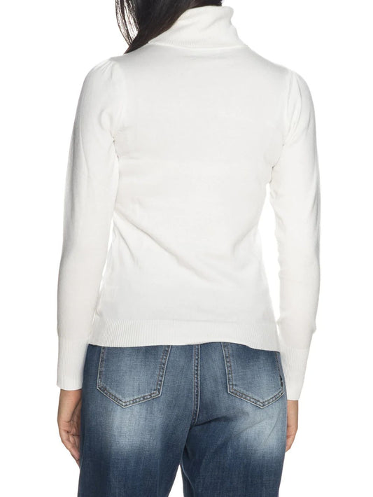 Sleek White Turtleneck Sweater with Cuffs
