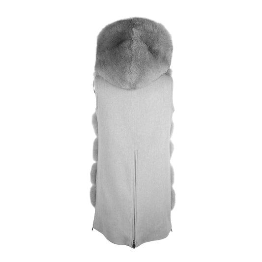 Sleeveless Luxury Wool Coat with Fox Fur Trim