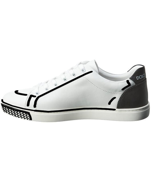 White Calfskin Sneakers with Artistic Drawings