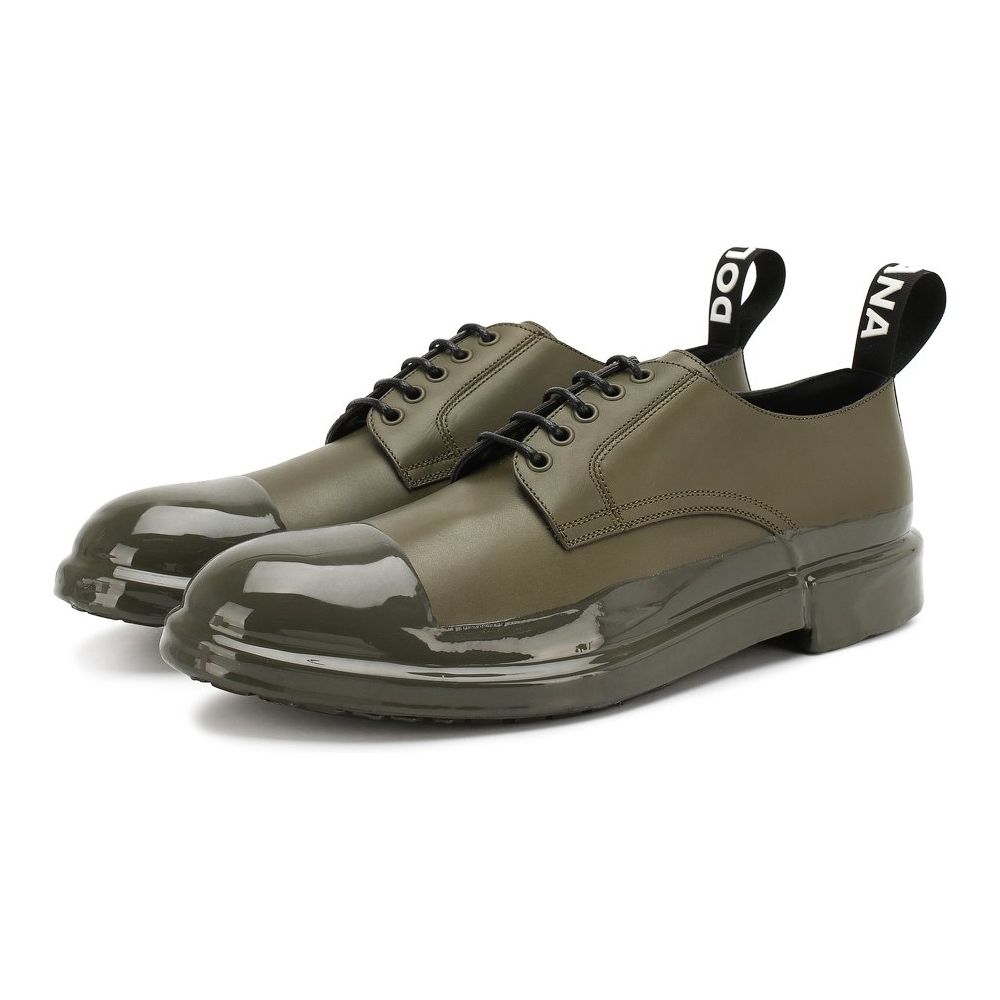 Elegant Military Green Calfskin Derby Shoes