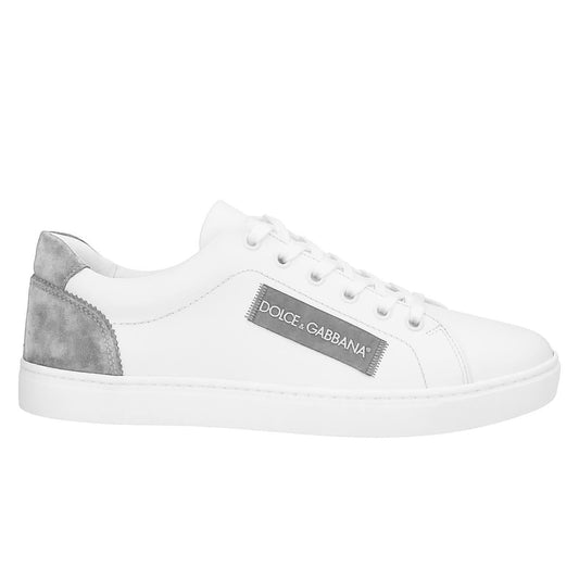 White Calfskin Sneakers with Grey Accents